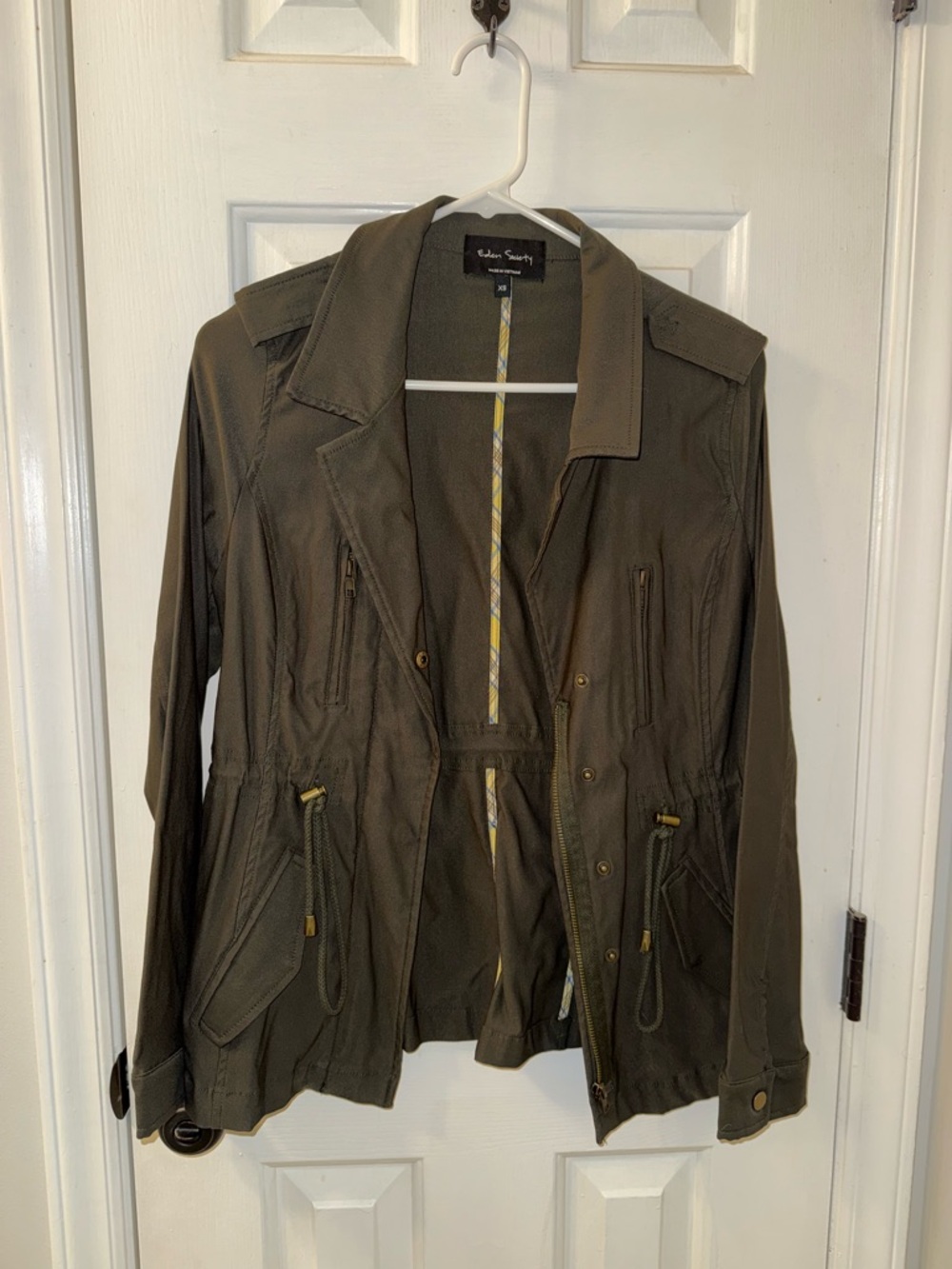 Women’s Utility Jacket in Olive with Drawstring Waist by Eden Society